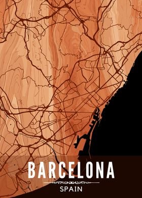 Barcelona Map Wooden Style