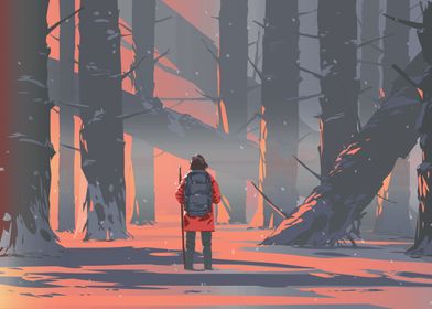 snowy forest traveler