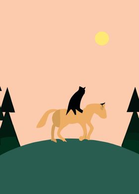 Cat Riding Horse Minimal