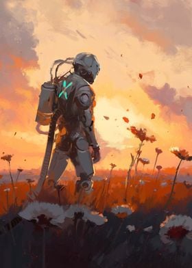 Robot in a flower field 01