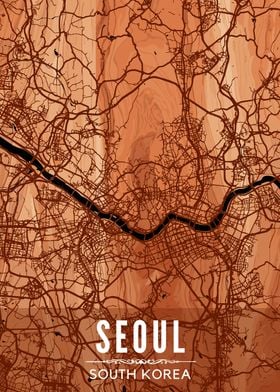 Seoul Map Wood Style