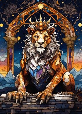 queen lion stained glass