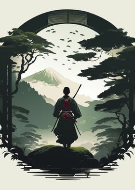 Japanese Warrior in Forest