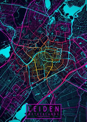 Leiden City Map Neon