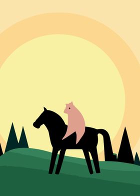 Cat Riding Horse Minimal