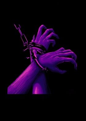 Purple handcuffed hands