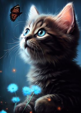 Cute Cat And Butterfly