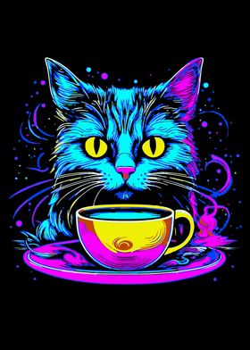 Neon Cat Coffee Cup