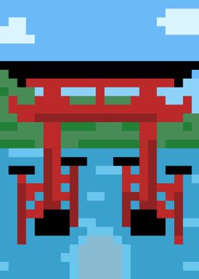 Torii Gate In Pixel Art