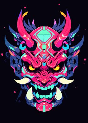  Minimalist Neon Oni Mask