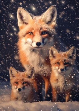 mother red fox in snow