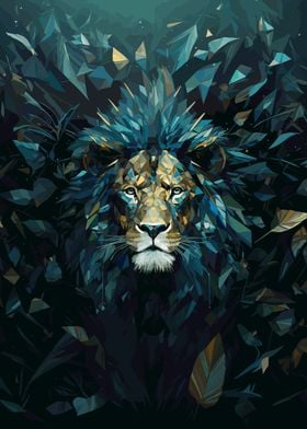 Blue Geometry Lion