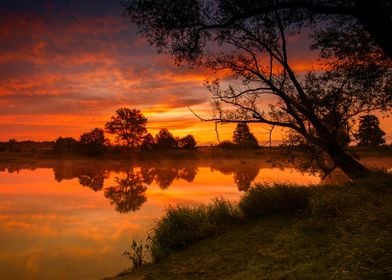 Sunrise, river, reflection