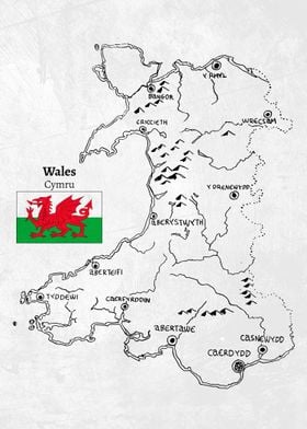Handdrawn Wales Map
