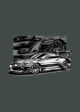 Black  white fast Car