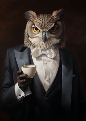 owl standing in a suit