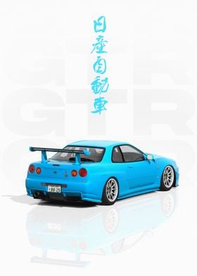 Blue Nissan GTR R34