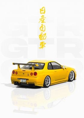 Yellow Nissan GTR R34