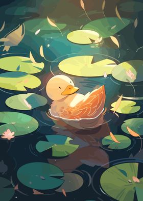 Tranquil Duck In A Pond