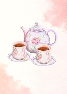 Tea Set Watercolor 