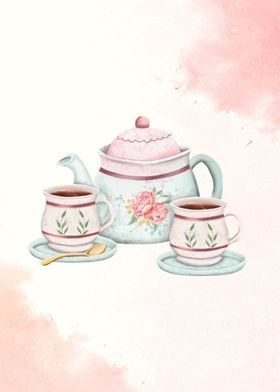 Tea Set Watercolor 