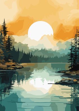 Mountainous Lake Sunset