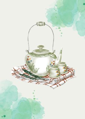 Tea Set Watercolor 