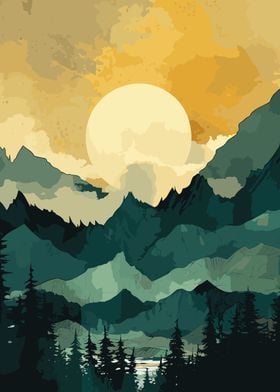 Mountainous Forest Sunset