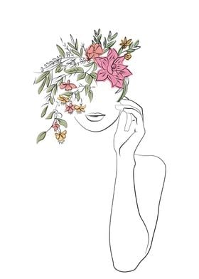 Woman with Flower Line Art