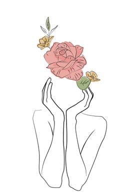 Woman with Flower Line Art