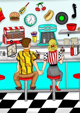 1950s Diner Holding Hands