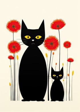 cats and red flowers