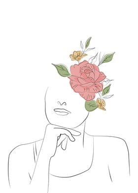 Woman with Flower Line Art