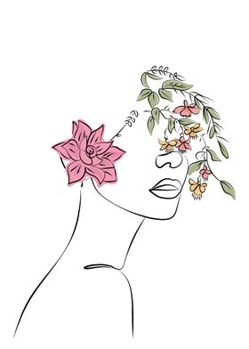 Woman with Flower Line Art