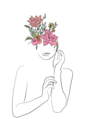 Woman with Flower Line Art