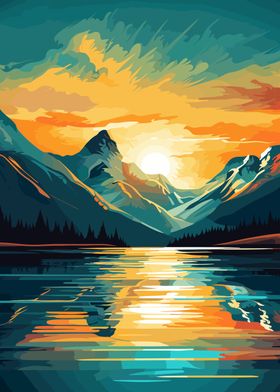 Mountainous Lake Sunset