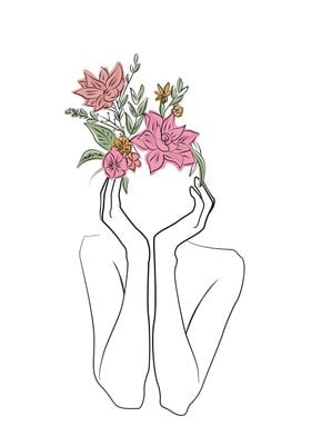 Woman with Flower Line Art