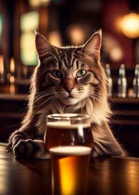 Cat Drinking beer