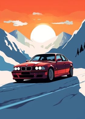 BMW E36 snowy mountain