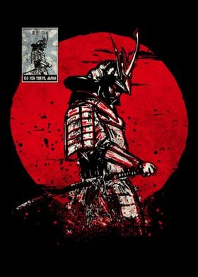 Samurai Stamp Japan Flag