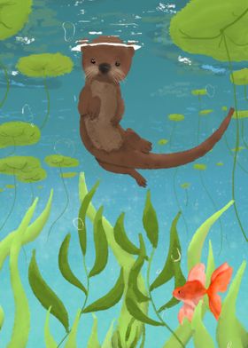 An otter and a fish