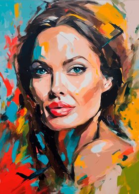 Angelina Jolie pop art painting, celebrity portrait, woman