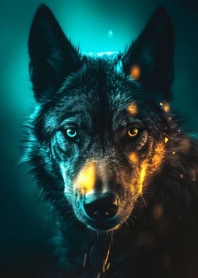 black wolf in neon