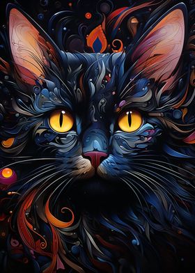 Abstract cat vivid colors