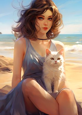 Girl with her cat