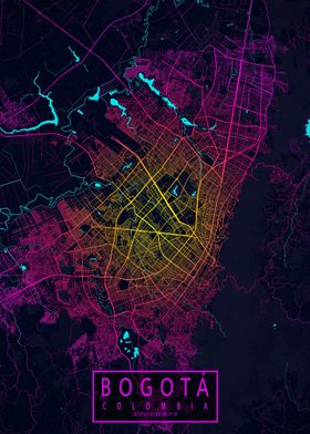 Bogota City Map Neon