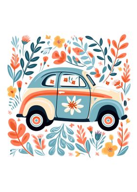 retro car with floral