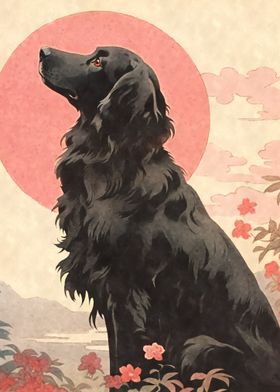 Ukiyo e Flat Coated Dog