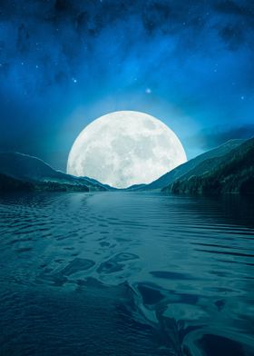 Moon over a lake