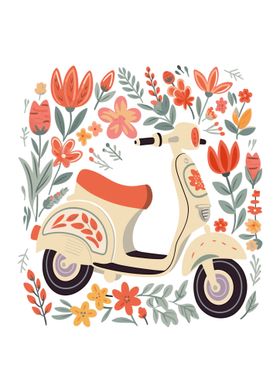 white scooter and floral